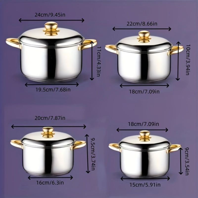 Stainless Steel Cookware Set of 10 with Glass Lids Double Handles Induction Compatible