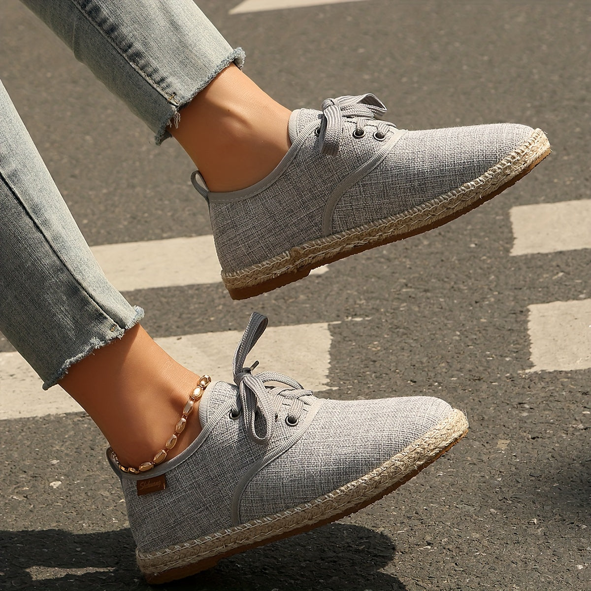 Women's Casual Solid Color Lace-Up Flats with TPR Sole