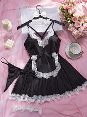 Women’s Lingerie Set 4-Piece Off-Shoulder Dress Choker Leg Rings Panties Polyester