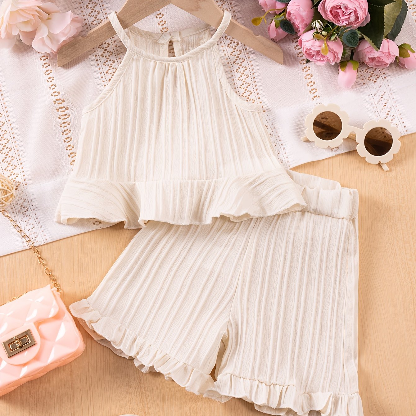 Зеленый полиэстеровый топ без рукавов и шорты для детей, летняя повседневная одежда для улицы