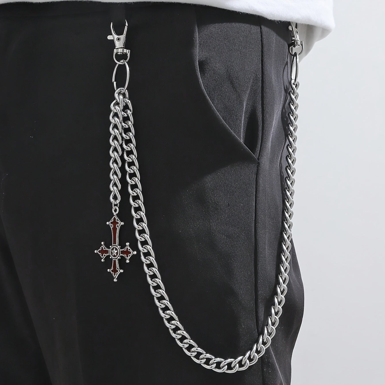 Iron Alloy Cross Pendant Chain for Men Casual Pants Accessory
