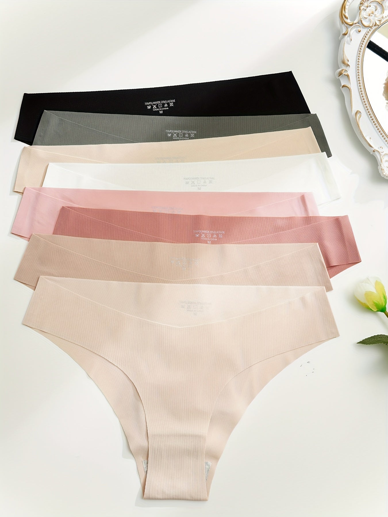 Set of 8 Seamless Bikini Panties for Women Nylon Medium Support Solid Color