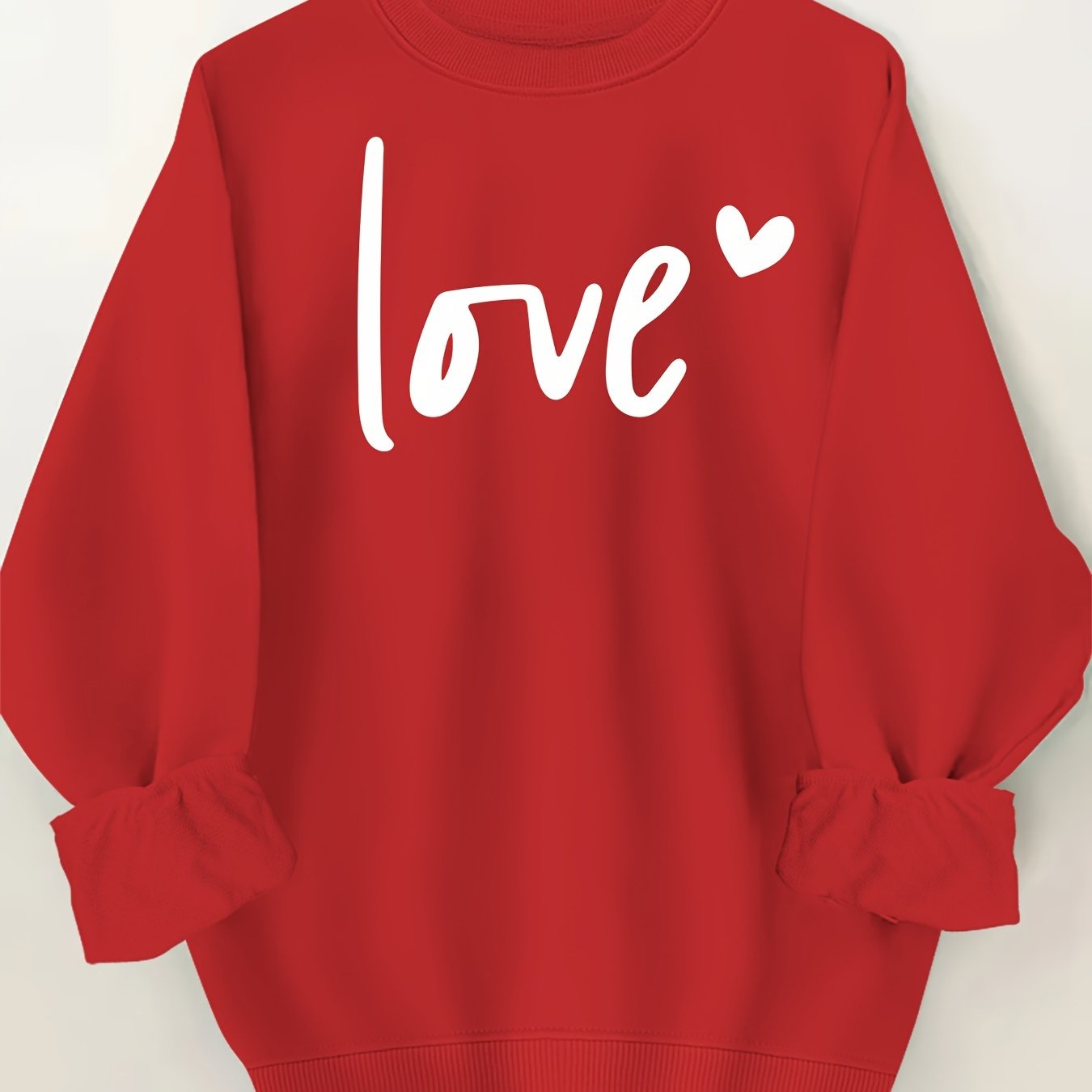 Plus Size Women's Love Print Sweatshirt Casual Long Sleeve Crew Neck