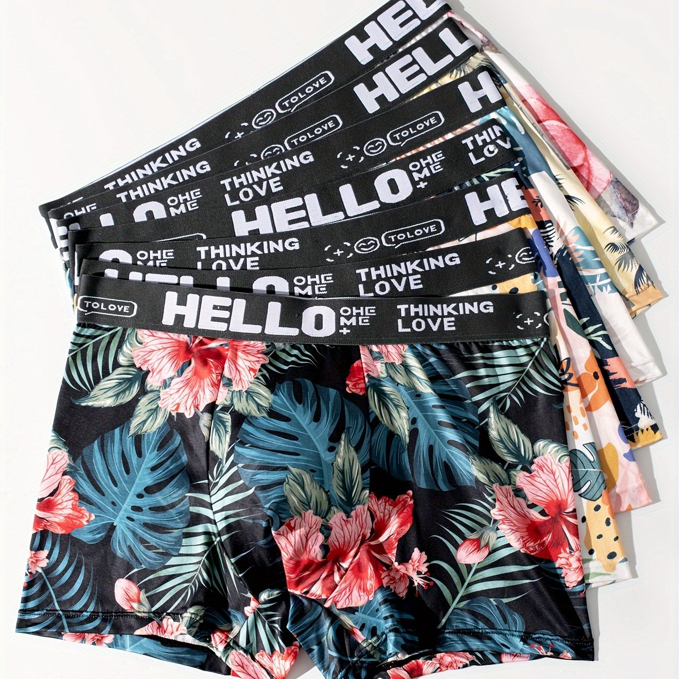 Men's Boxer Briefs 7-Pack Floral Print High Stretch Breathable Polyester Elastane