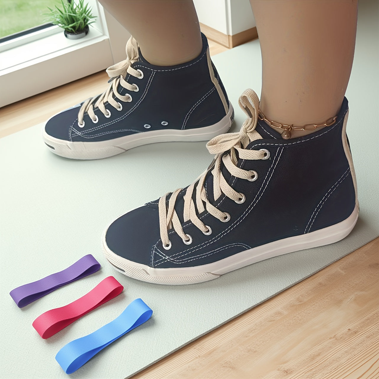 Unisex All-Season High-Top Sneakers Navy Blue Black Fabric Casual Shoes