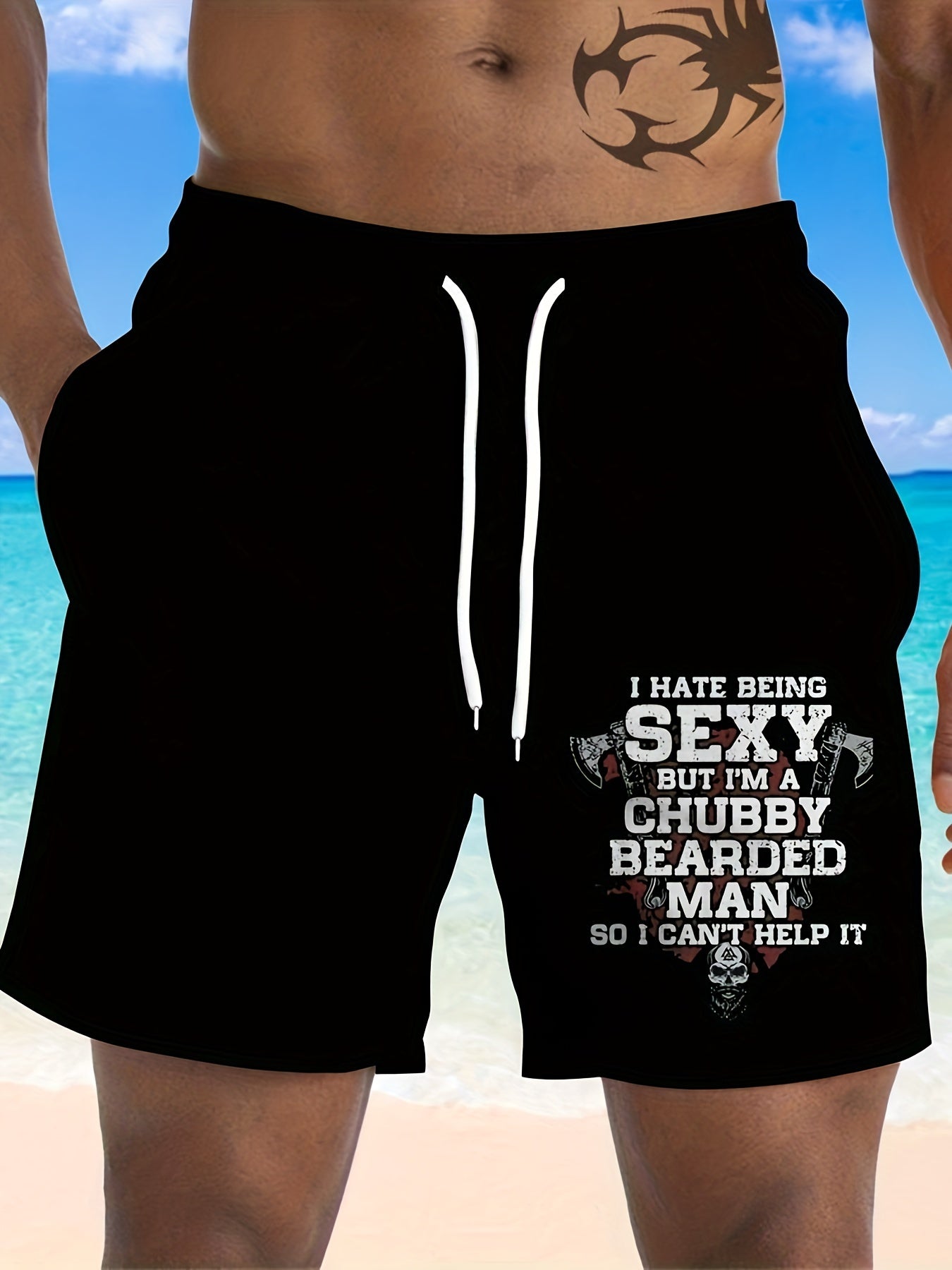 Men's Large Size Summer Beach Shorts Polyester Casual with Letter Print