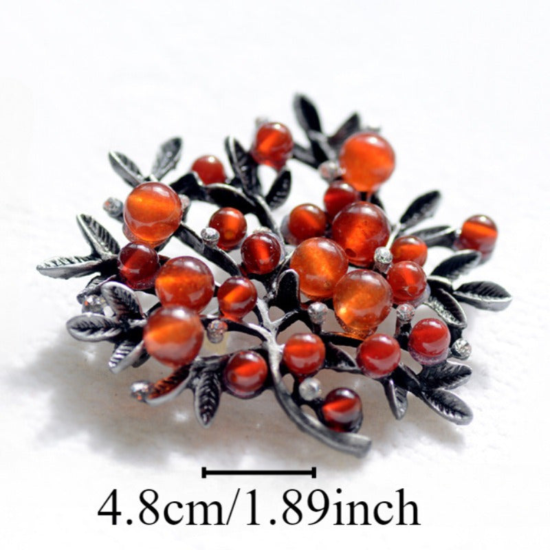 Vintage Berry Branch Brooch Rhinestone Lapel Pin for Suits and Sweaters