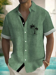 Men's Summer Casual Coconut Tree Print Short Sleeve Button Shirt Plus Size