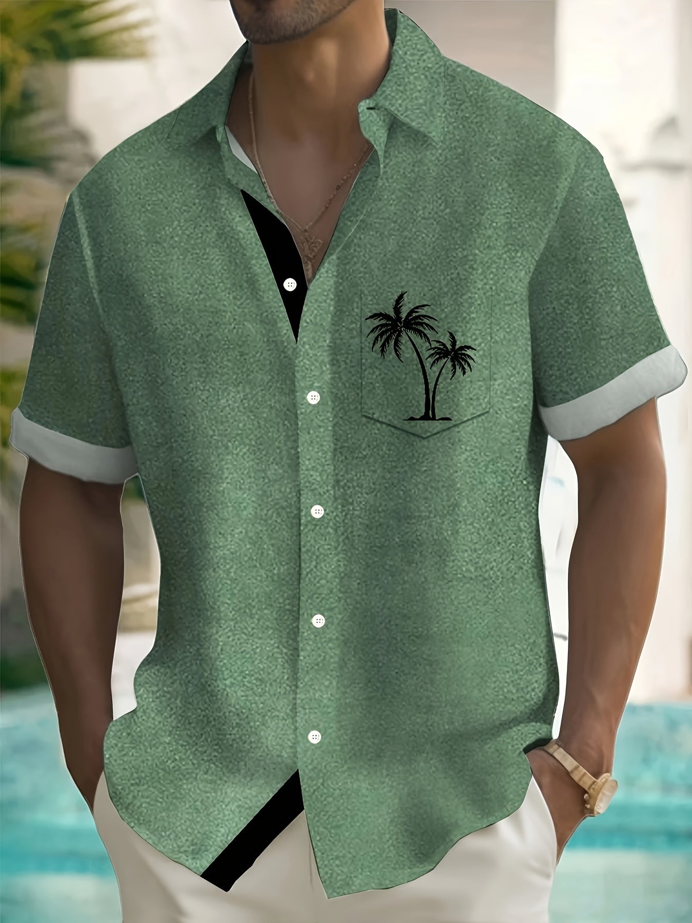 Men's Summer Casual Coconut Tree Print Short Sleeve Button Shirt Plus Size