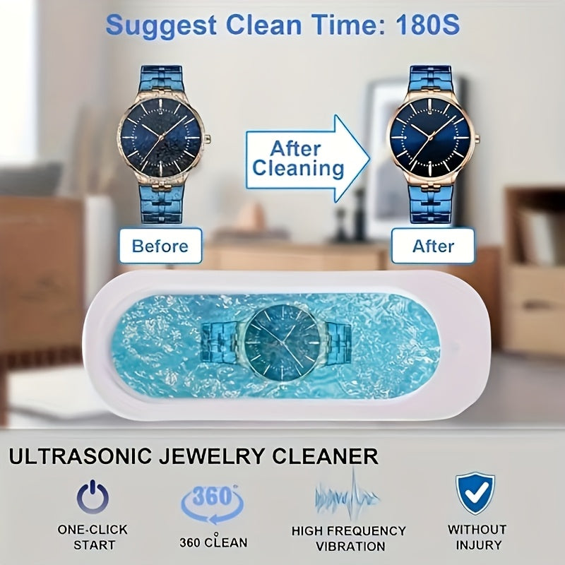 USB Rechargeable Vibrating Glasses Cleaner for Jewelry Watches Teeth Guards White