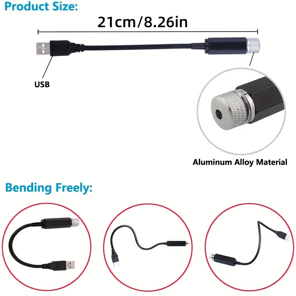 Night Light Projector for Car Roof Interior Adjustable USB-Powered Romantic Ceiling Bedroom