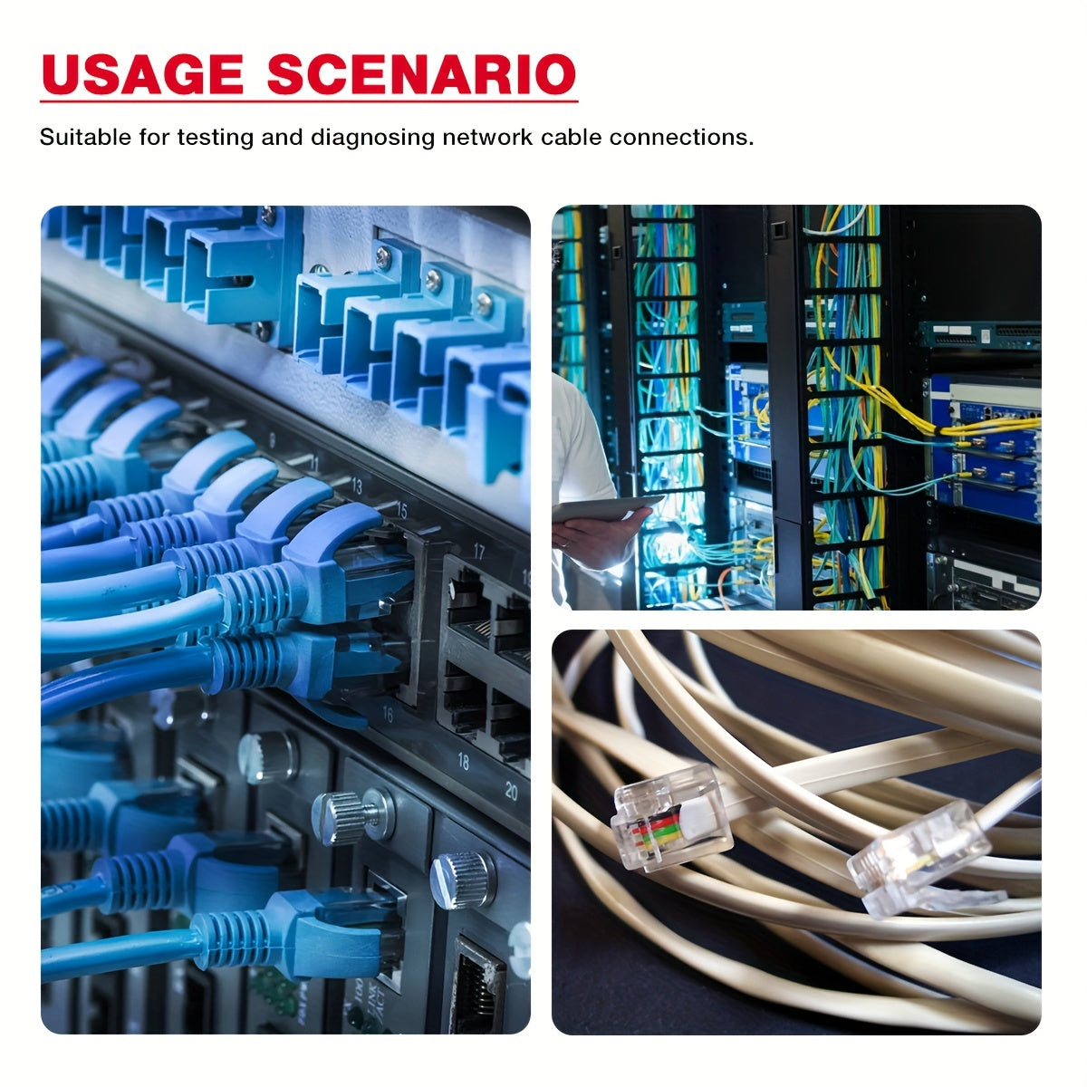 Network Cable Tester for RJ45 RJ11 RJ12 CAT5 CAT5E CAT6 CAT6A Continuity Testing