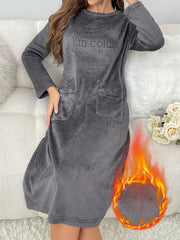Women's Plus Size Long Sleeve Night Dress Polyester Knit Fall Winter Lounge Wear