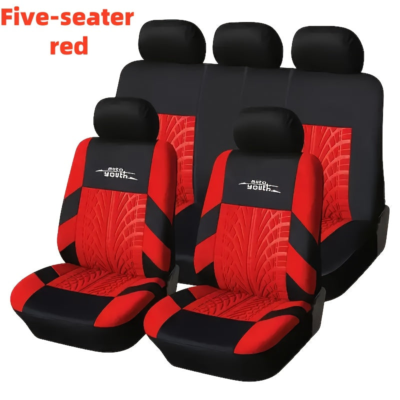 Universal Nine-Piece Car Seat Cover Set with Sponge Filling and Tire Trace Design for All Seasons