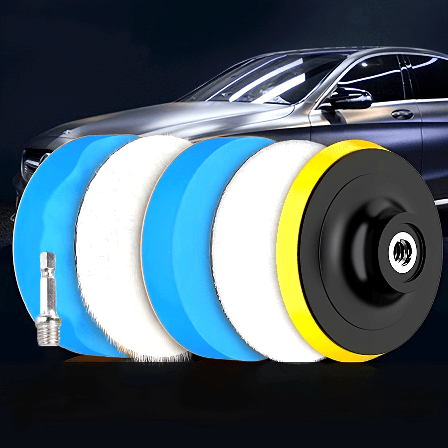 6-Piece Car Polishing Waxing Pad Set Sponge Rubber Buffing Pads Kit 4-Inch