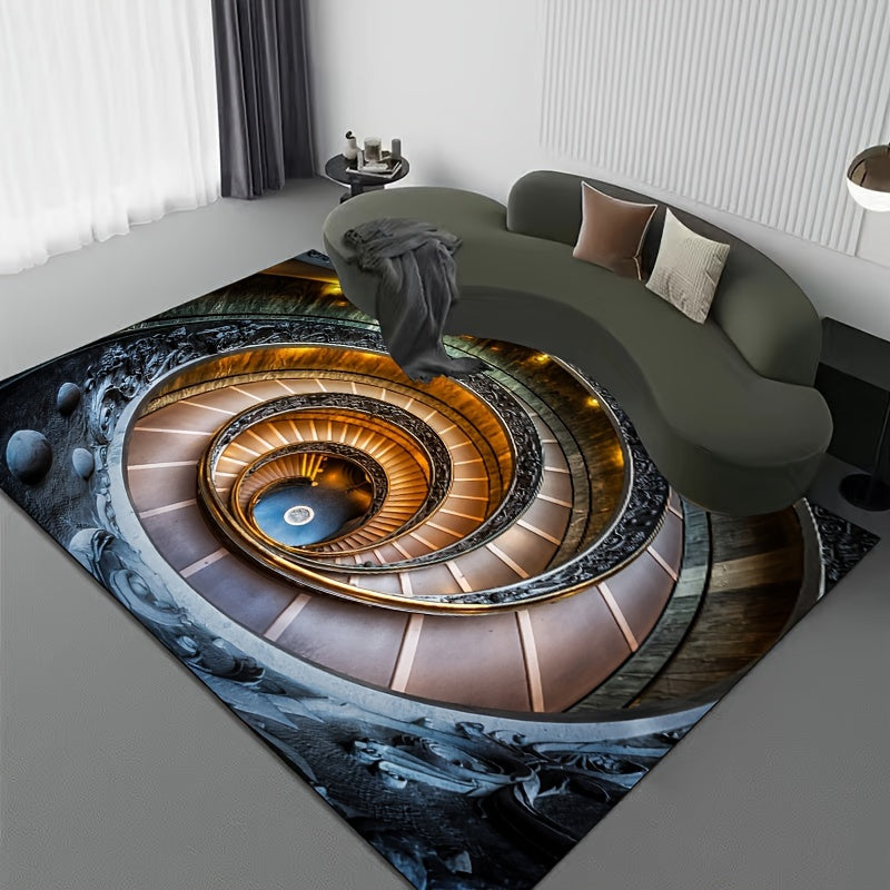 3D Spiral Staircase Pattern Area Rug for Living Room Bedroom Washable Door Mat