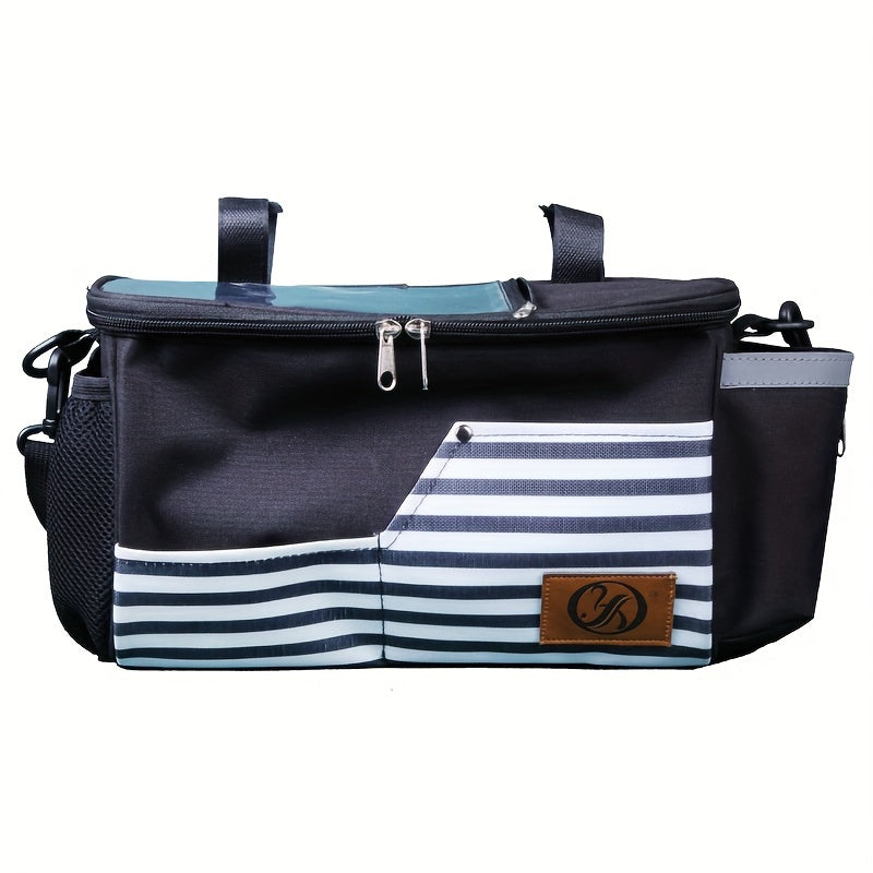 Bolsa organizadora para cochecito con portavasos, bolsillo con pantalla táctil, gran capacidad, almacenamiento para pañales