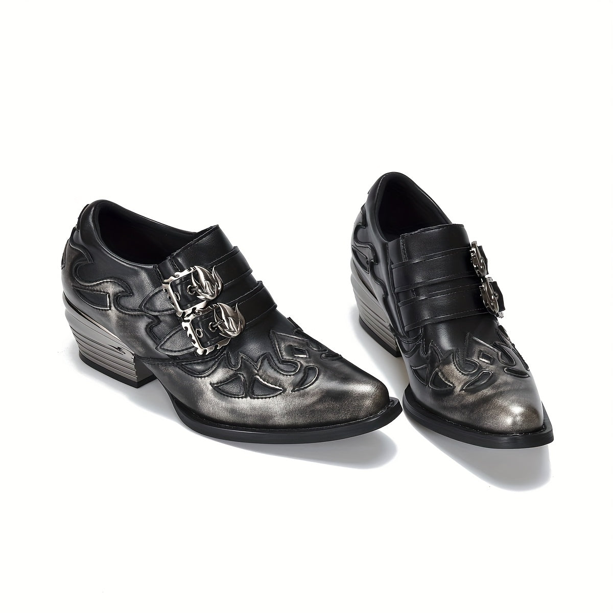 Women's Silver Brushed Retro British Style Ankle Boots with Flame Decoration