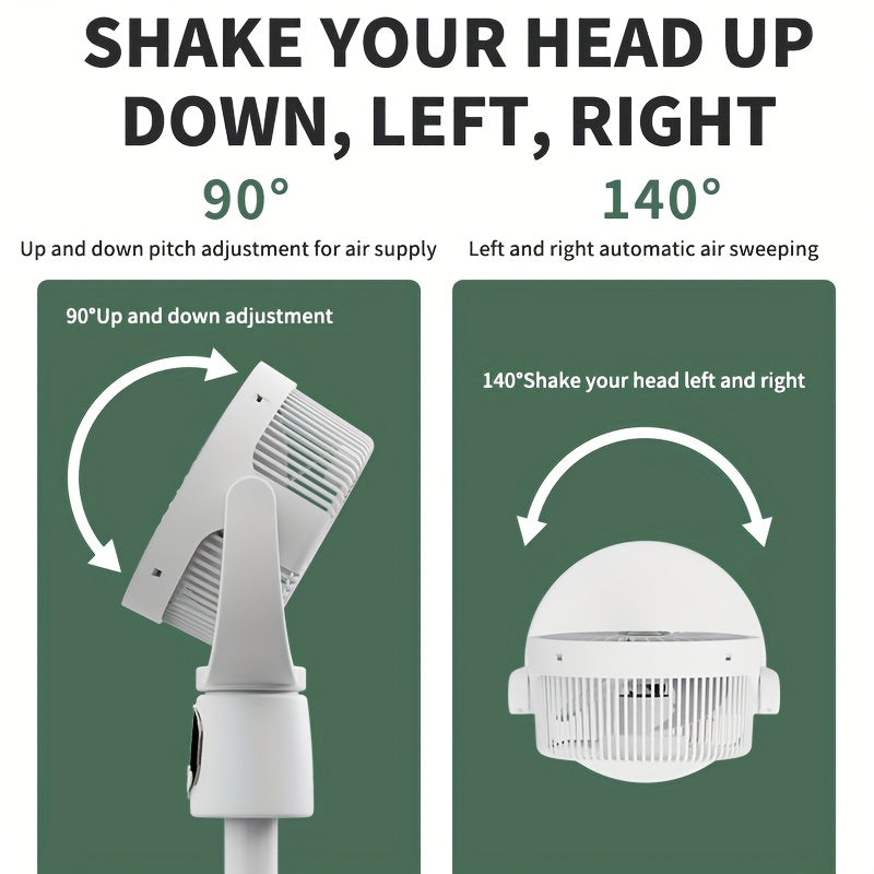Rechargeable Floor Fan with Digital Display Oscillating Shaking Head 5 Speeds 3 Modes Timer Height Adjustable