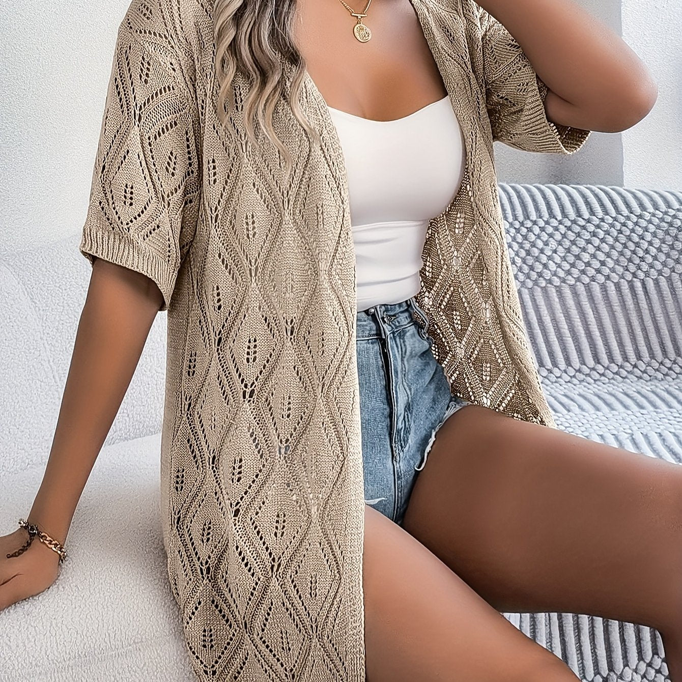 Women's Knit Cardigan Open Front Beach Cover-up Plus Size Spring Summer