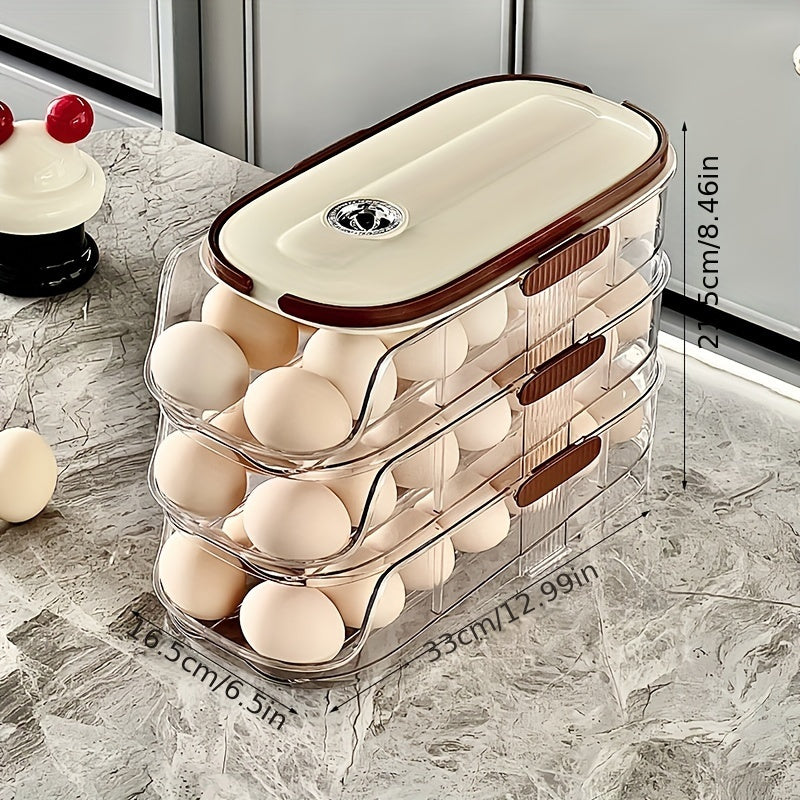 Organizador de bandeja para huevos de nevera dispensador de ahorro de espacio de múltiples capas de almacenamiento de cocina