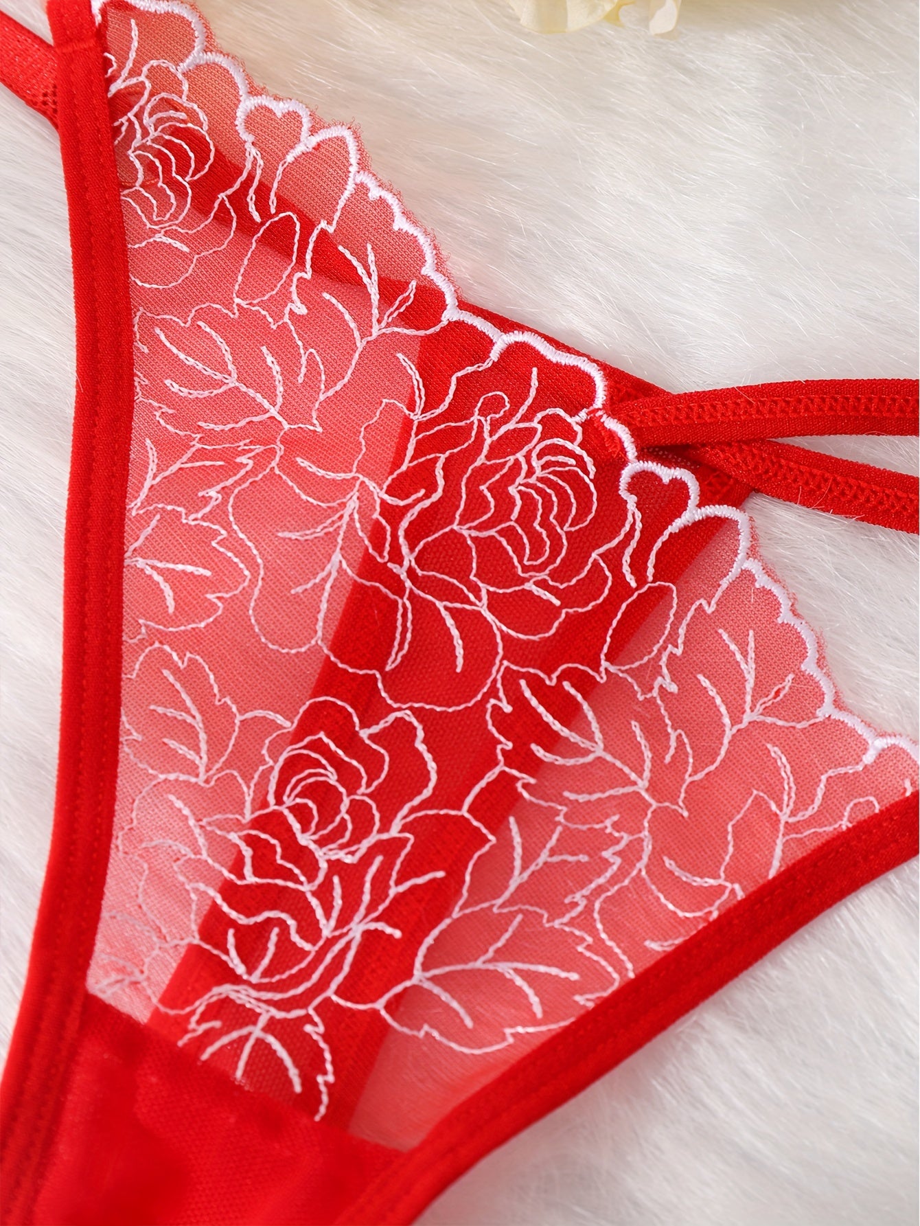 Lingerie Lace Thong with Adjustable Belt Hollowed-Out Waist Sheer Details for Nightclub