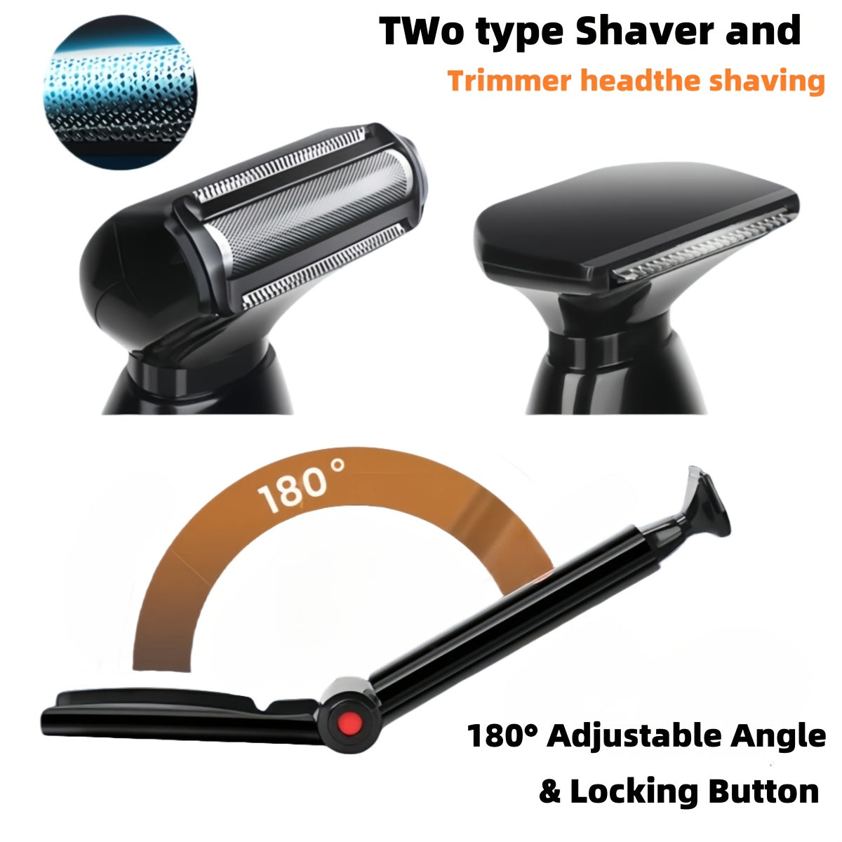 Men's Body Shaver with Adjustable Handle and Shock-Absorbing Heads