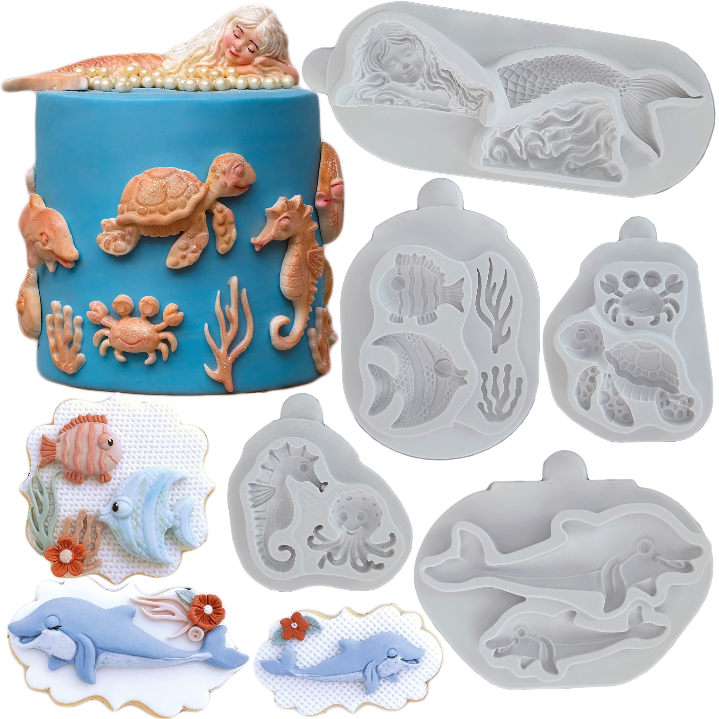 Silicone Mold for Candy and Fondant Mermaid Ocean Animal Marine Life 3D