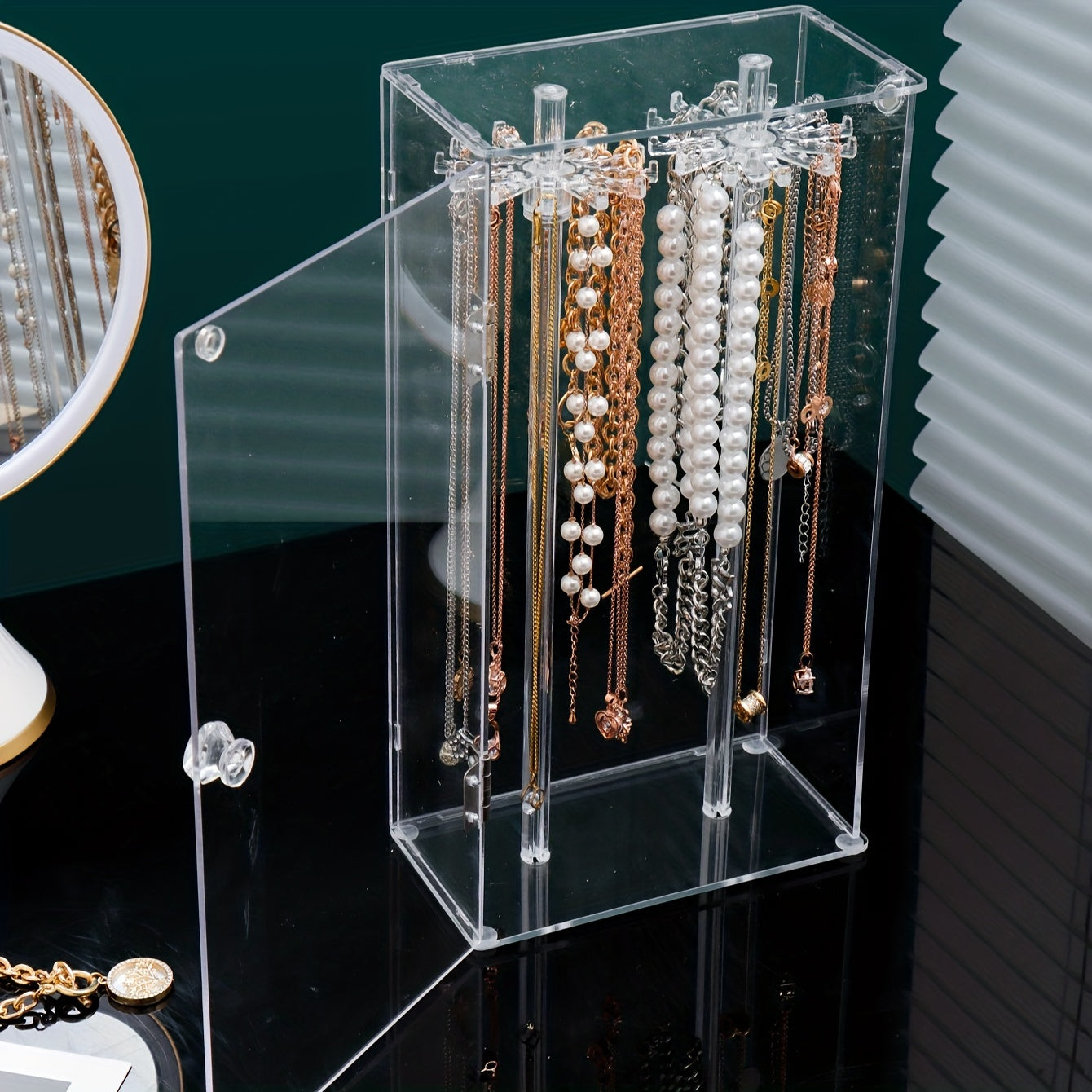 Caja de almacenamiento para joyas de acrílico con 1 compartimento para collares y pulseras