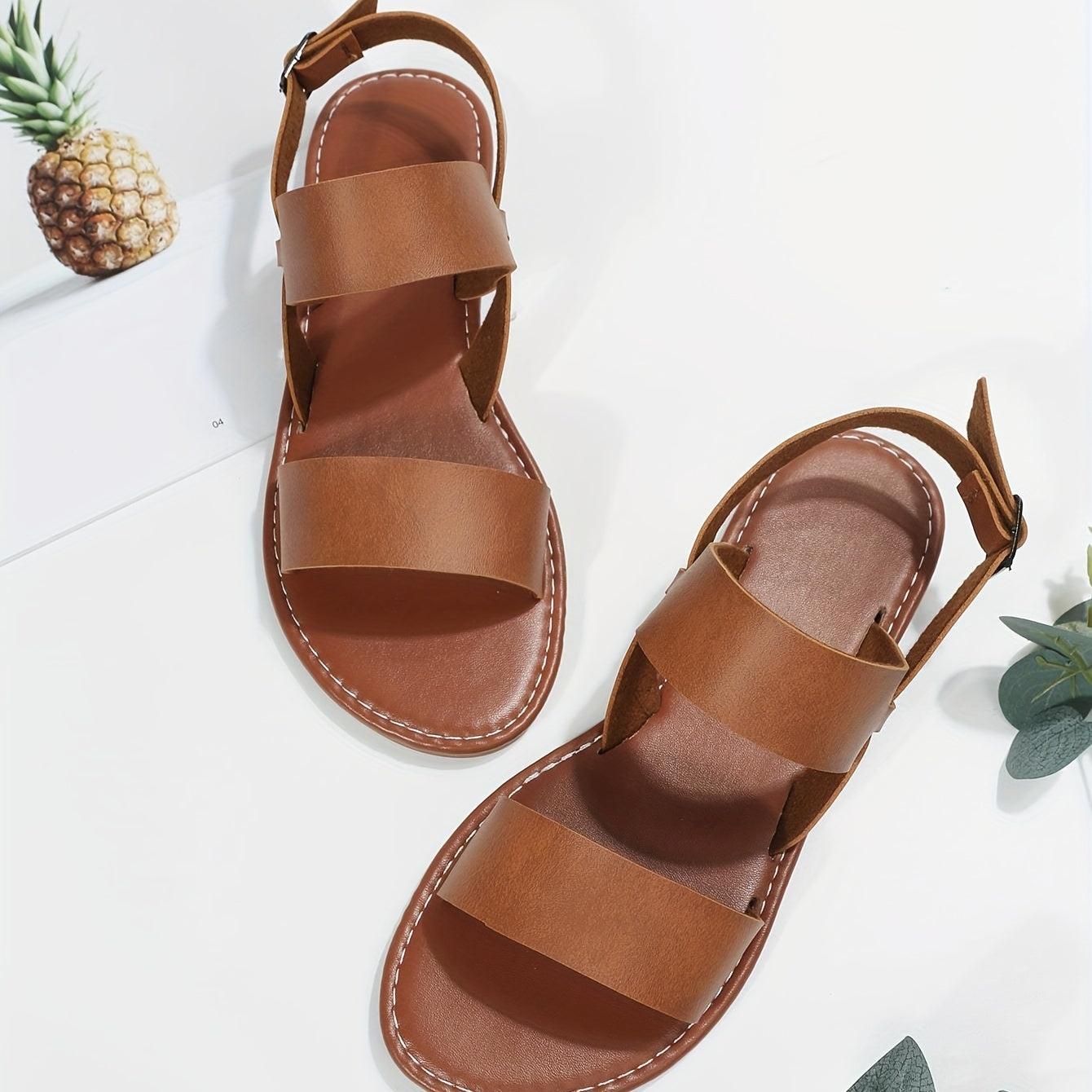 Women's Wide Width Adjustable Buckle Strap Flat Sandals Open-Toe Summer Beach Shoes