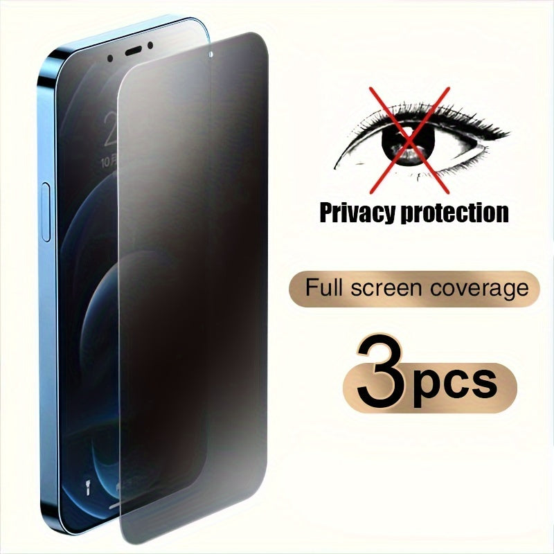 3pcs Full Cover Privacy Tempered Glass Screen Protectors for iPhone 14 15 Pro Max