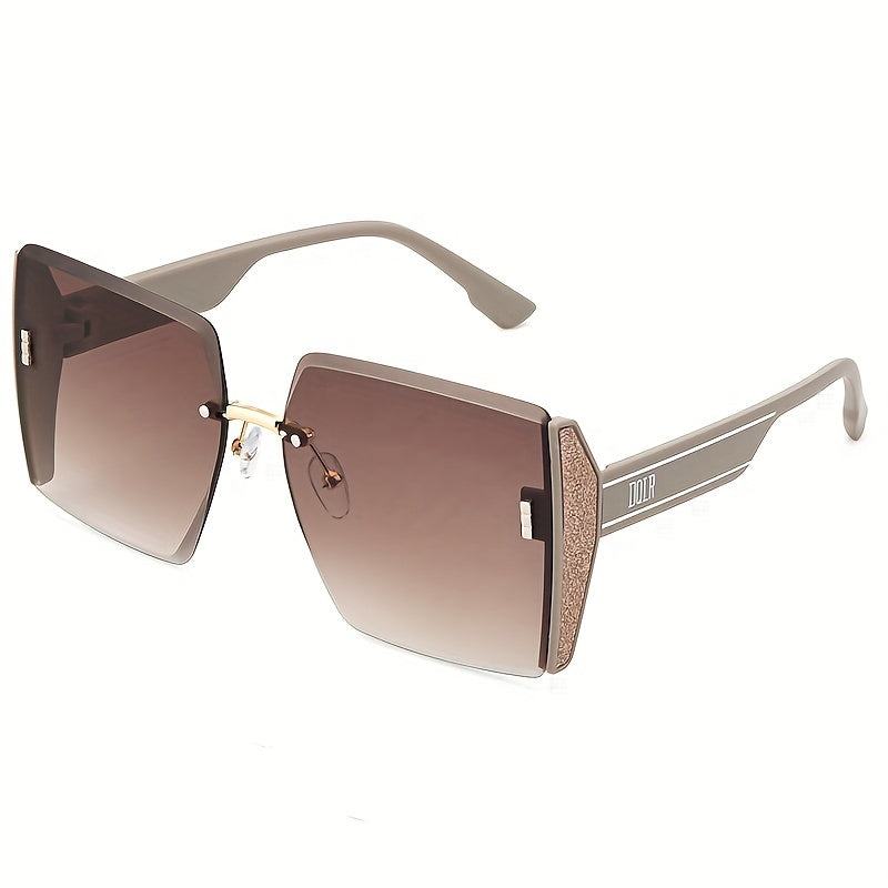 Gafas de lentes ombré oversized unisex sin montura con borde cortado, gafas de moda para playa y exteriores