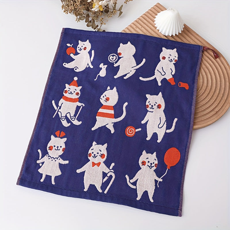 Cotton Towel with Cat Pattern 34x40 cm for Bathroom and Kitchen