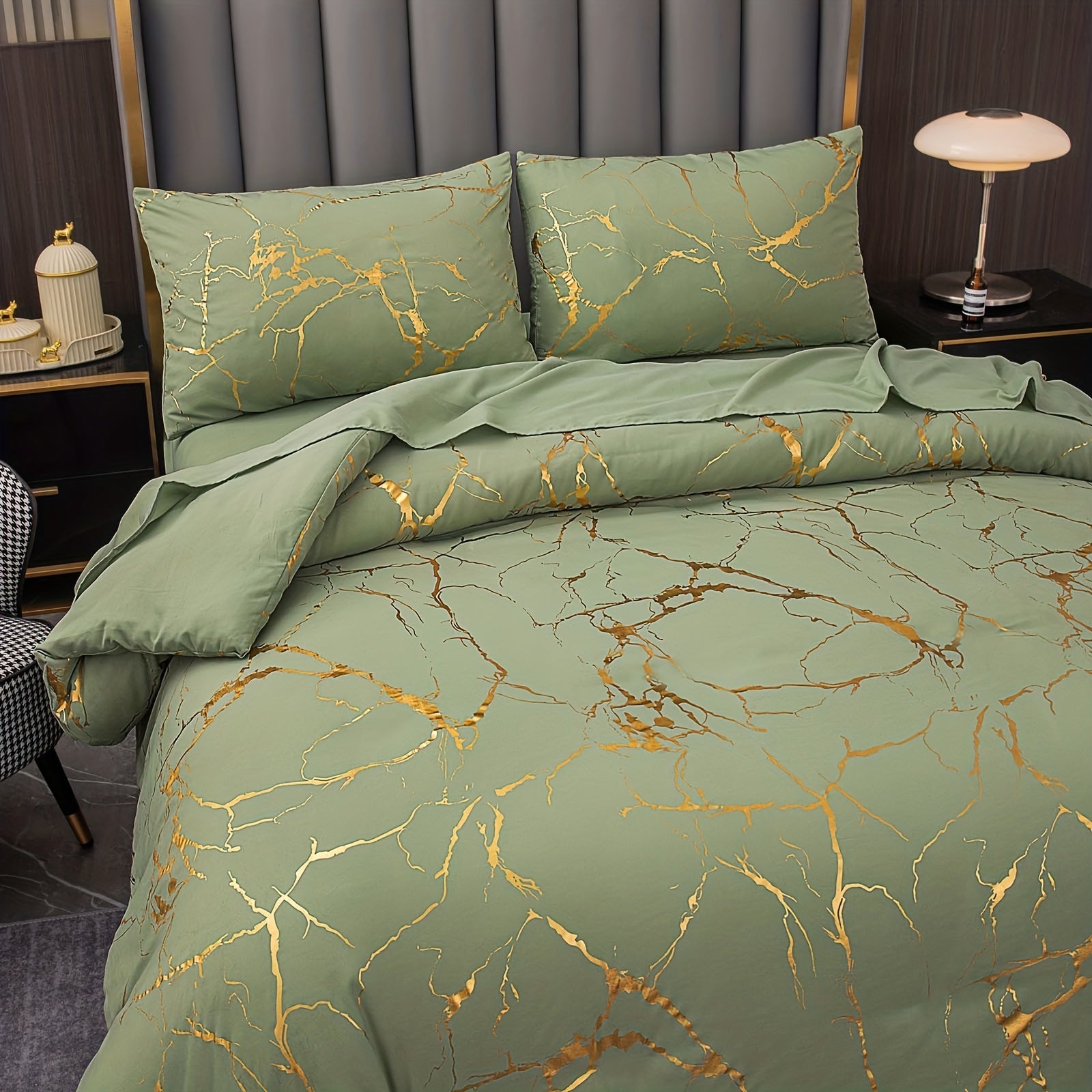 Elegant Marble Pattern Bedding Set in Pink Gray Green Blue Purple Washable Ultra-fine Fiber Duvet Cover 2-3 Piece