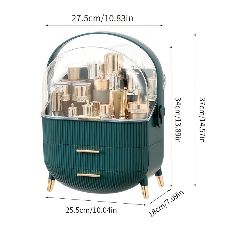 Organizador de maquillaje con tapa, almacenamiento de cosméticos a prueba de polvo para tocador
