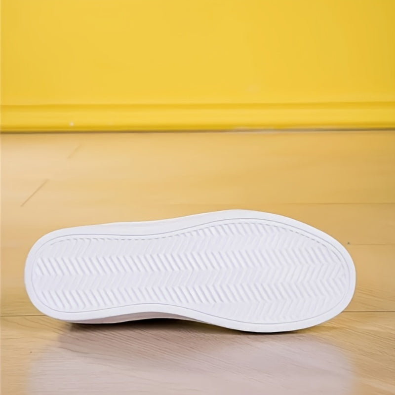 Women's Lightweight Casual Sneakers, Breathable Fabric, White Flats