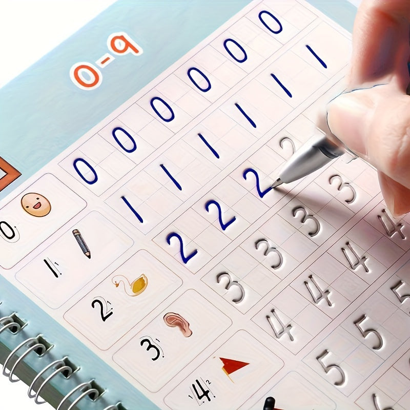 Educational Reusable Copybook for Kids Age 8+ with Colorful Illustrations and Pen Holder