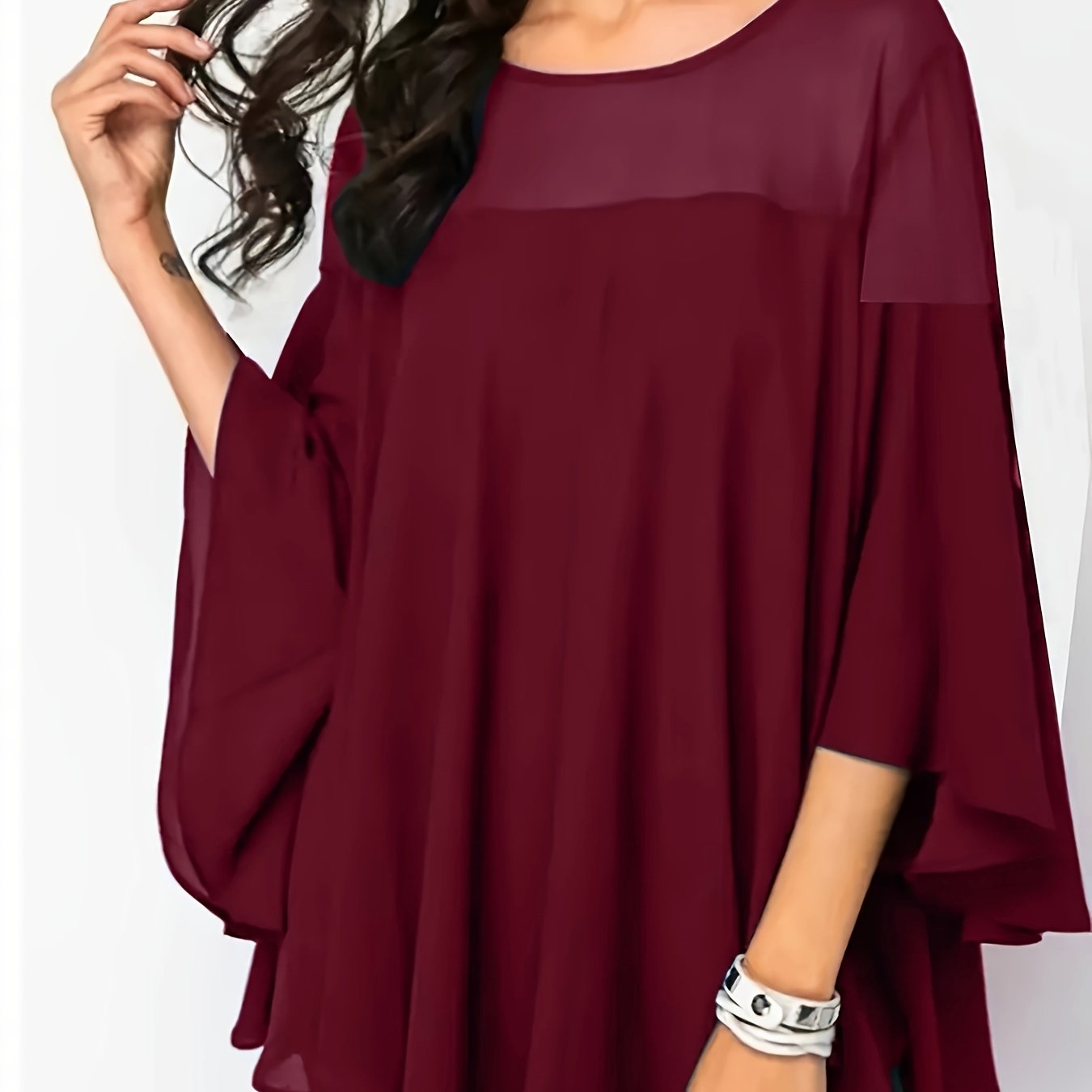 Women's Chiffon Blouse With Asymmetrical Hem Solid Color Casual Top