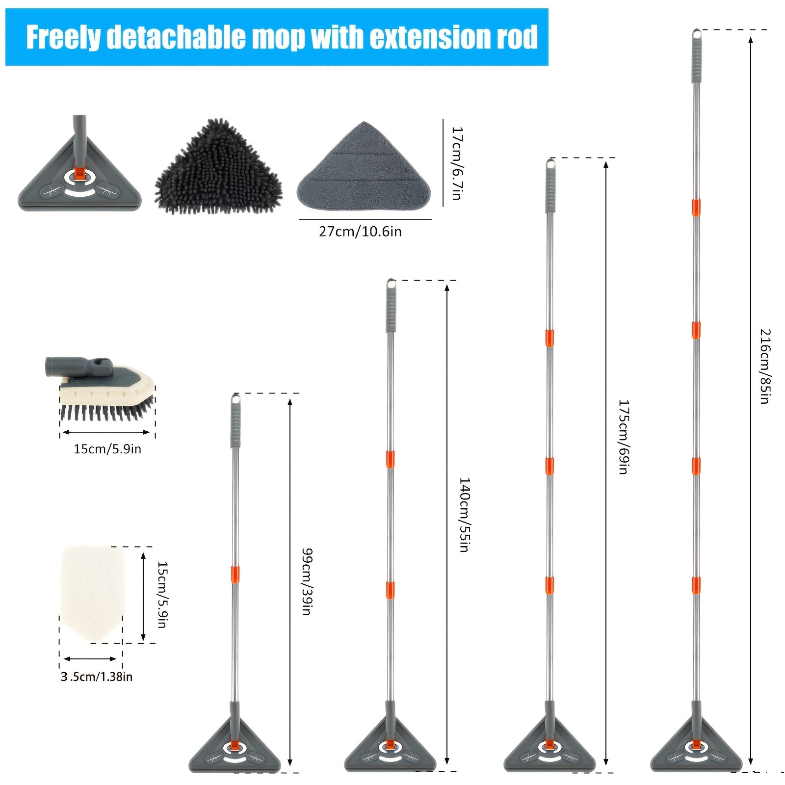 Wall Cleaner Mop with Extendable Handle and 360° Rotation, Includes Pads