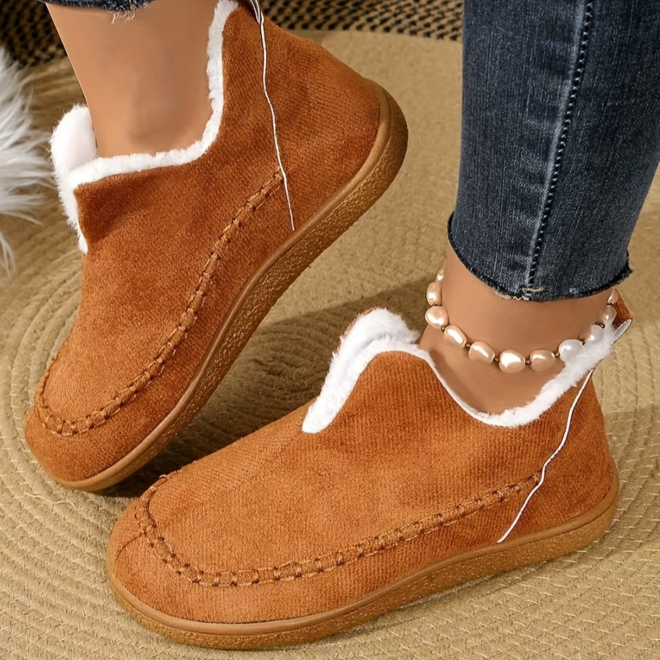 Women's Winter Fleece Lined Short Boots Rubber Sole Casual Slip-On