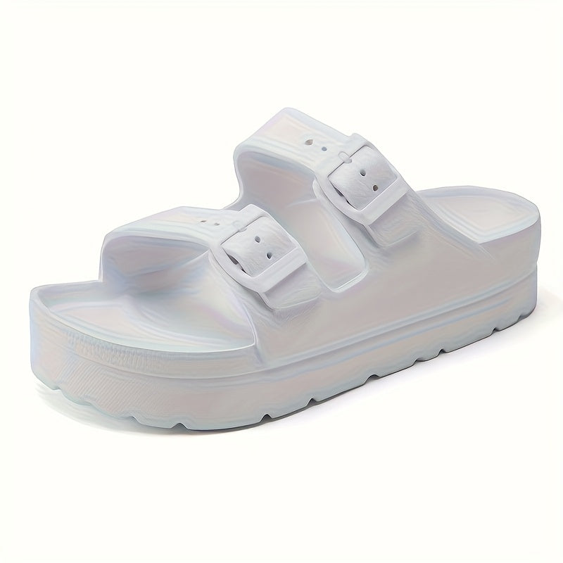 Women's White Adjustable Double Buckle Sandals Comfortable Slip-Resistant Beach Shoes