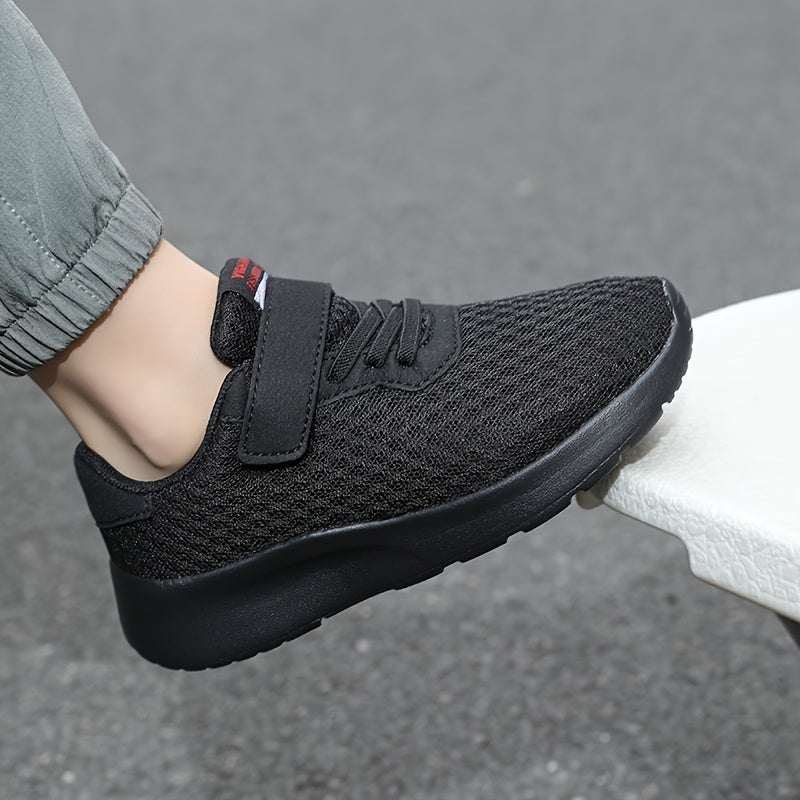 Kids Boys Sports Shoes Lightweight Mesh Sneakers All Black Sizes 28-39