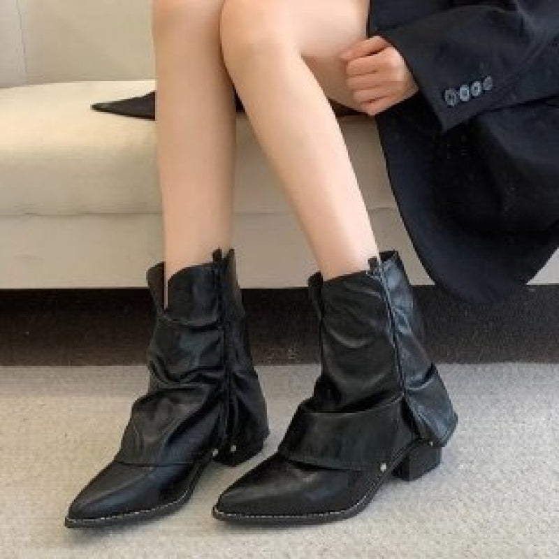 Женские винтажные западные ковбойские сапоги из искусственной кожи с массивным каблуком и заостренным носком