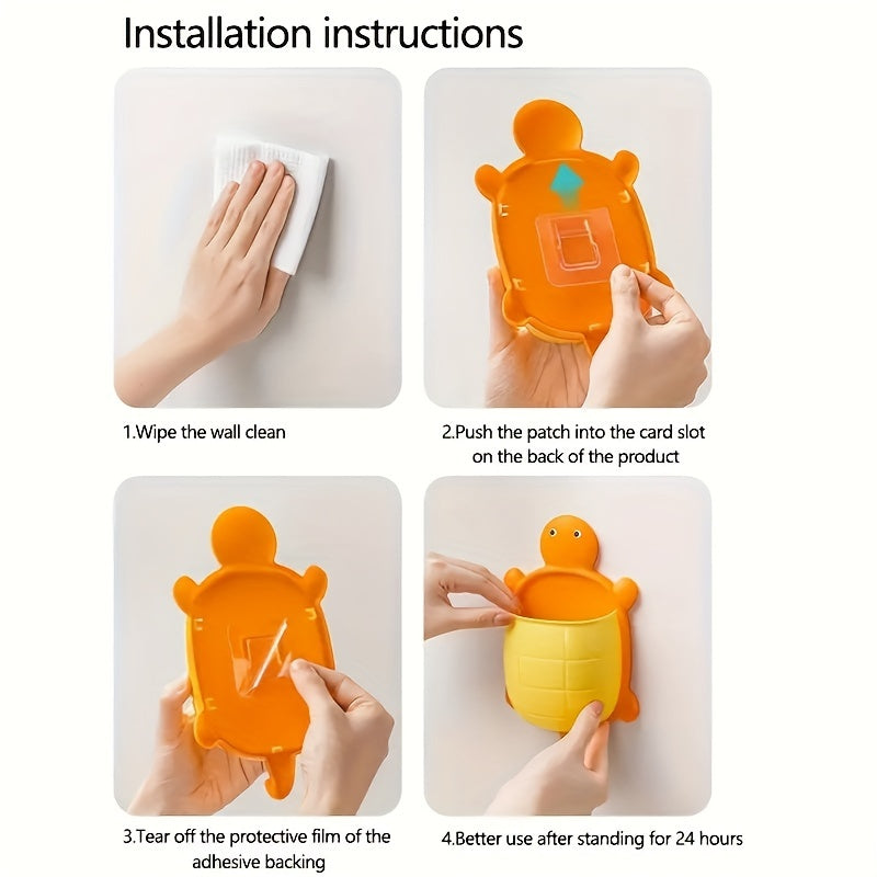 Turtle-Shaped Wall-Mounted Remote Control Holder with Self-Adhesive Storage for Bathroom and Makeup Organization