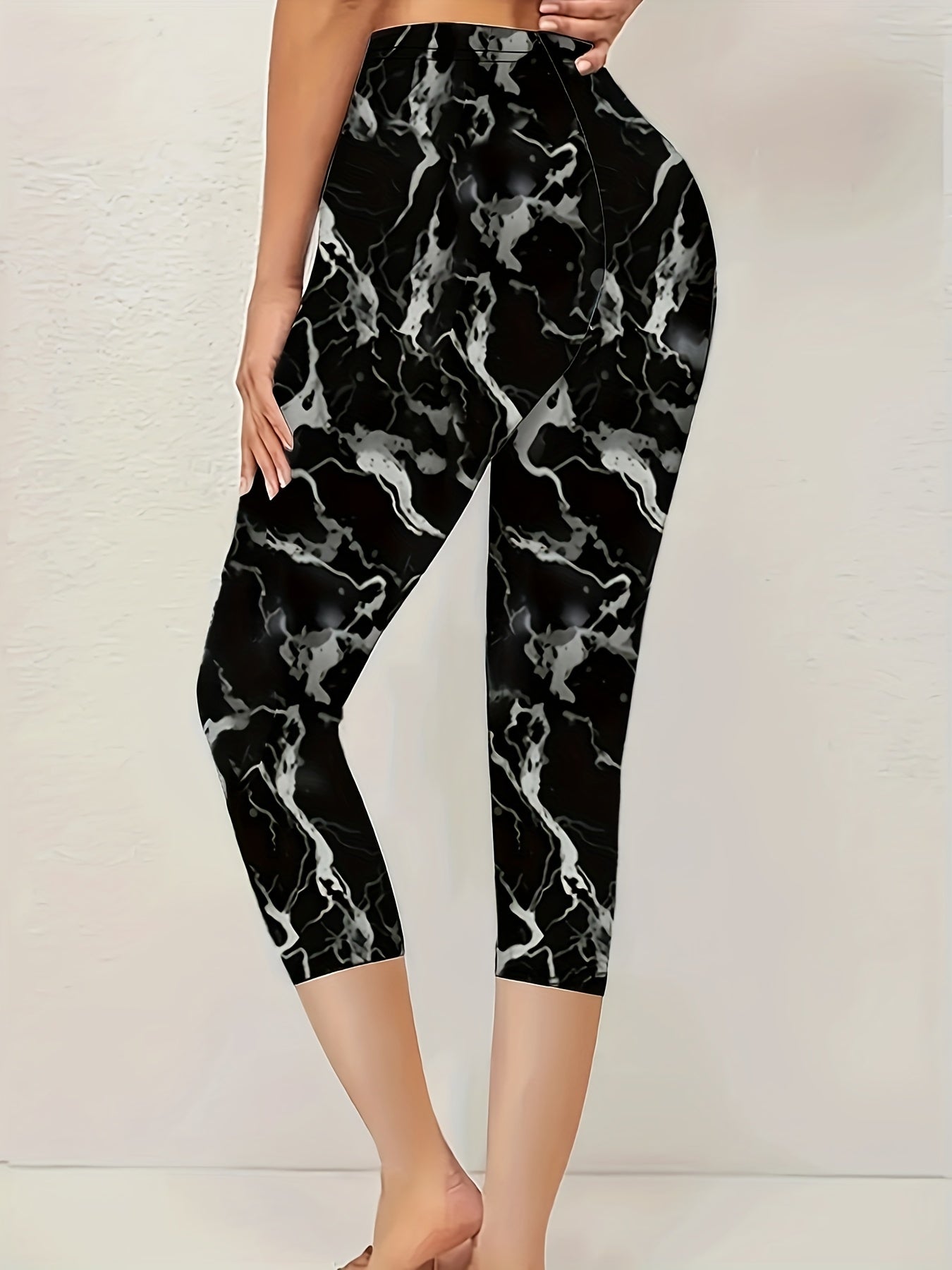 Women's Marble Print High-Waisted Yoga Pants Stretchy Workout Leggings