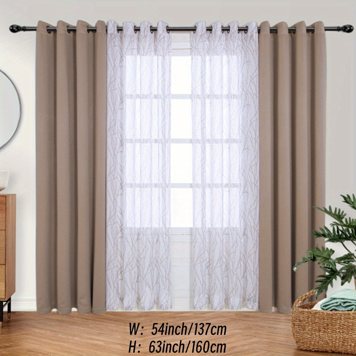 Set of 2 Bedroom Living Room Curtains Blackout Sheer Grommet 54x84 Dark Gray