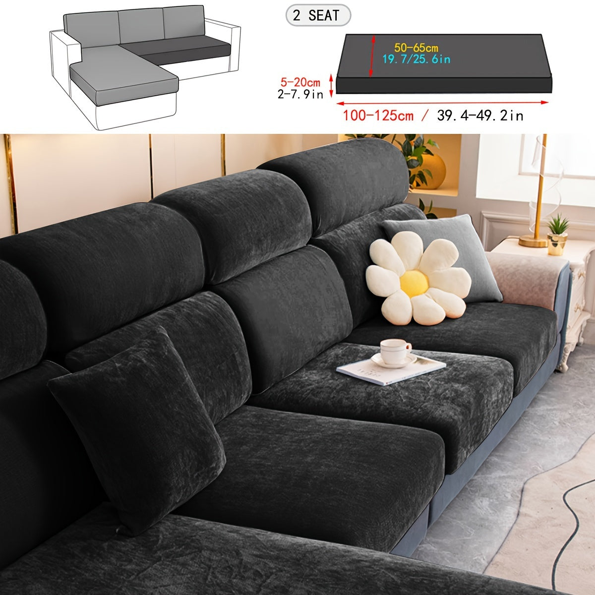 Har qanday xonada mebelni himoya qilish va bezatish uchun velur divan qoplamasi.