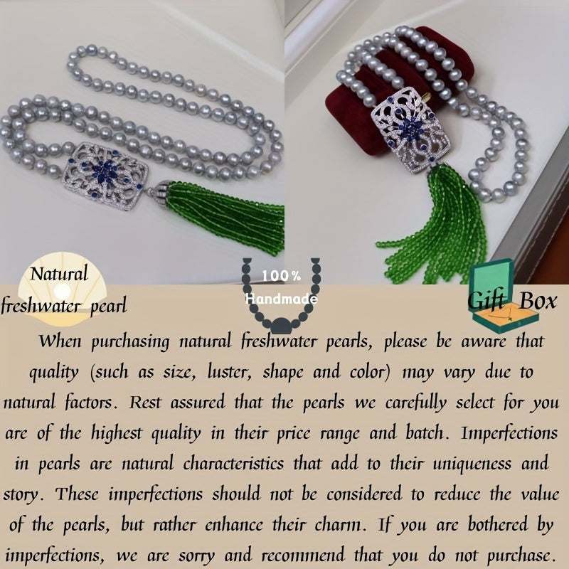 Vintage uslubidagi shirin suv marvaridli sviter bilaguzuk, Chexiya kristall tassellari bilan bezatilgan - har qanday tadbir uchun nafis va ko'p qirrali, sovg'a qutisi bilan birga mukammal sovg'a.