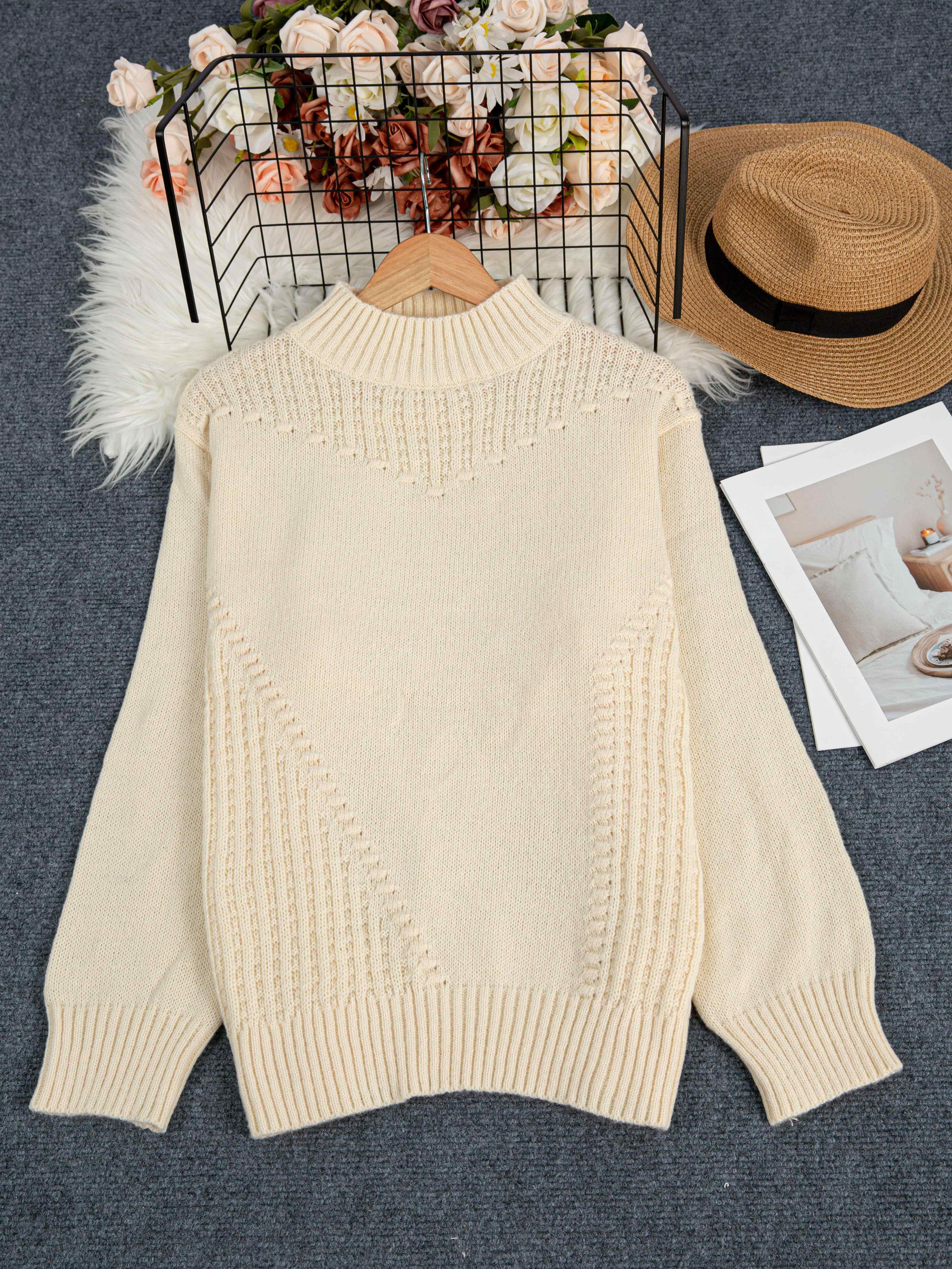 Plus Size Knit Mock Neck Sweater for Women Spring Fall Casual Pullover