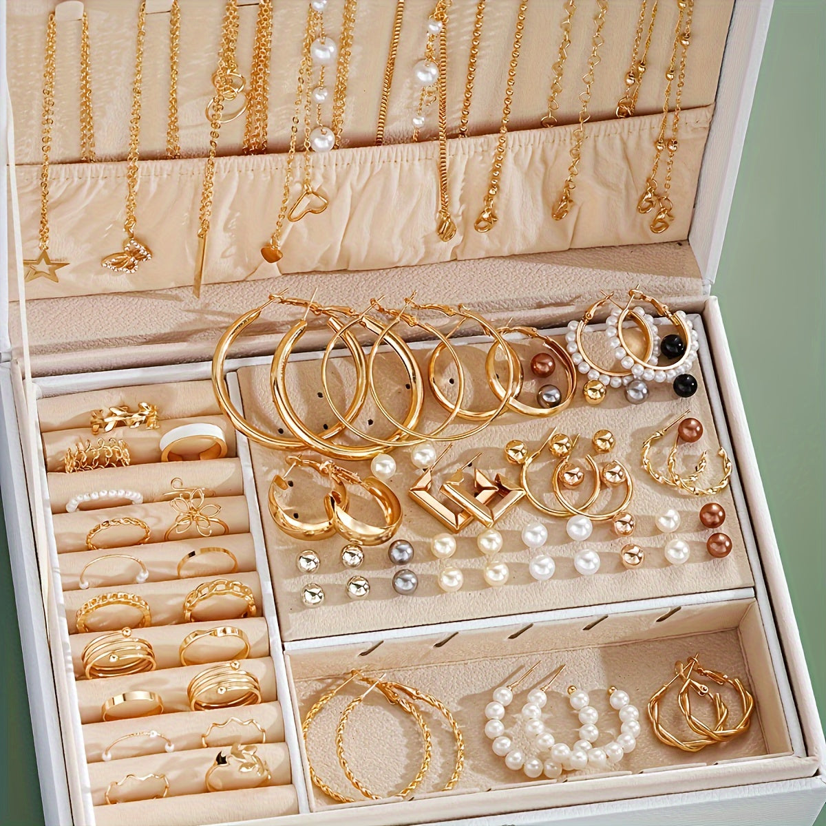 Gold Jewelry Set with Earrings Necklaces Bracelets Rings Anklets 54/58/83/84/86/91 Pieces